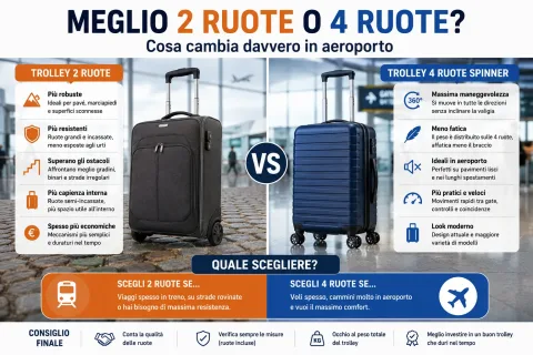 Meglio Trolley 2 Ruote o 4 Ruote? Cosa Cambia Davvero in Aeroporto