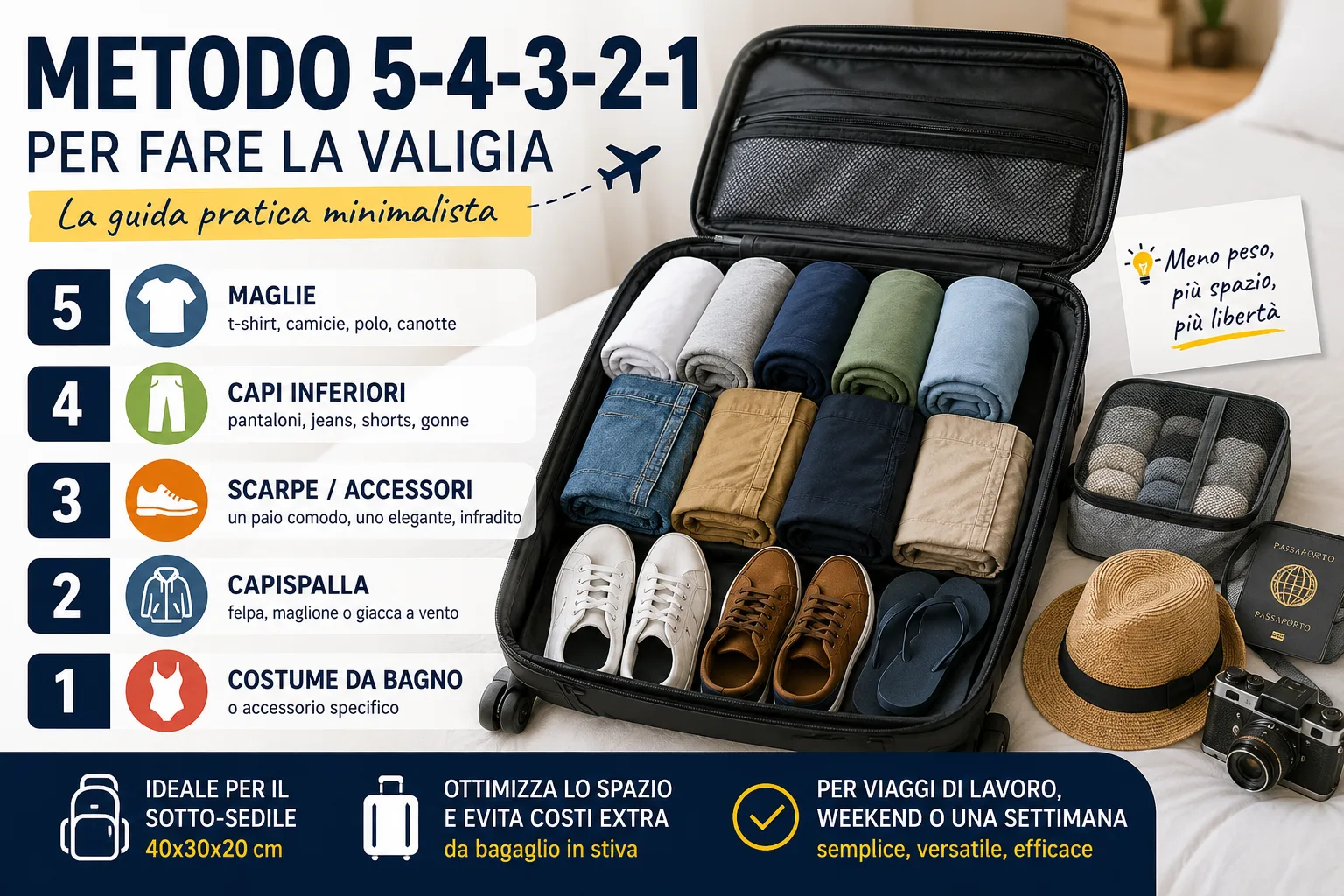 Metodo 5-4-3-2-1 per Fare la Valigia: Il Trucco per non Pagare Supplementi